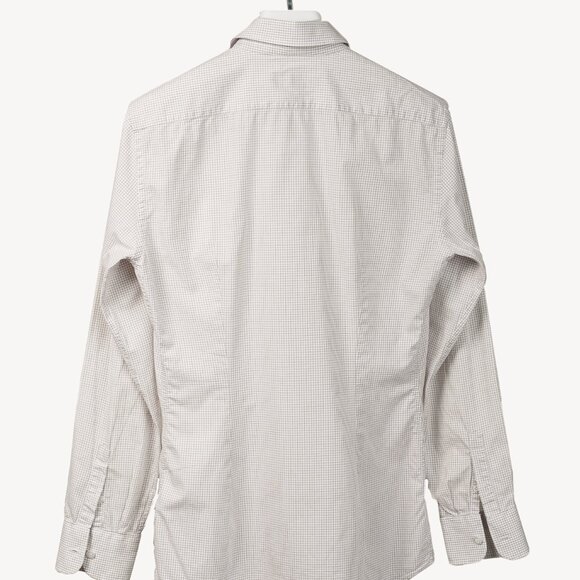 Prada 2015 Small Check White & Taupe Cotton Button-Up Oxford - Picture 2 of 14